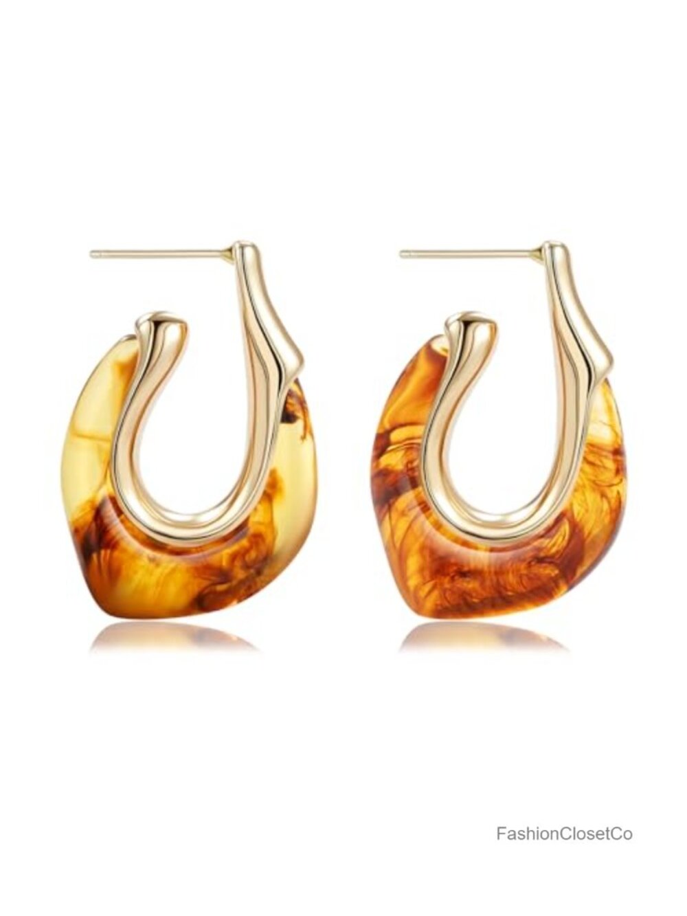 Chunky Resin Hoop Earrings Gold Tone Statement Dangle Lightweight